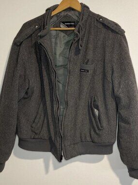 VINTAGE Members Only Jacket Mens 46 Grey 100% Wool  RARE! Full Zip Lined Bomber